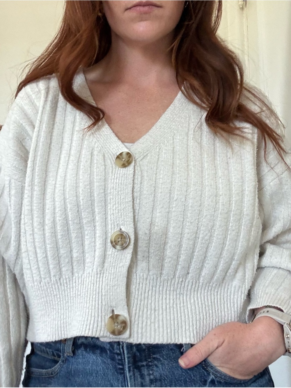 a new day Cream Ribbed V-Neck Button Cardigan - Picture 4 of 4